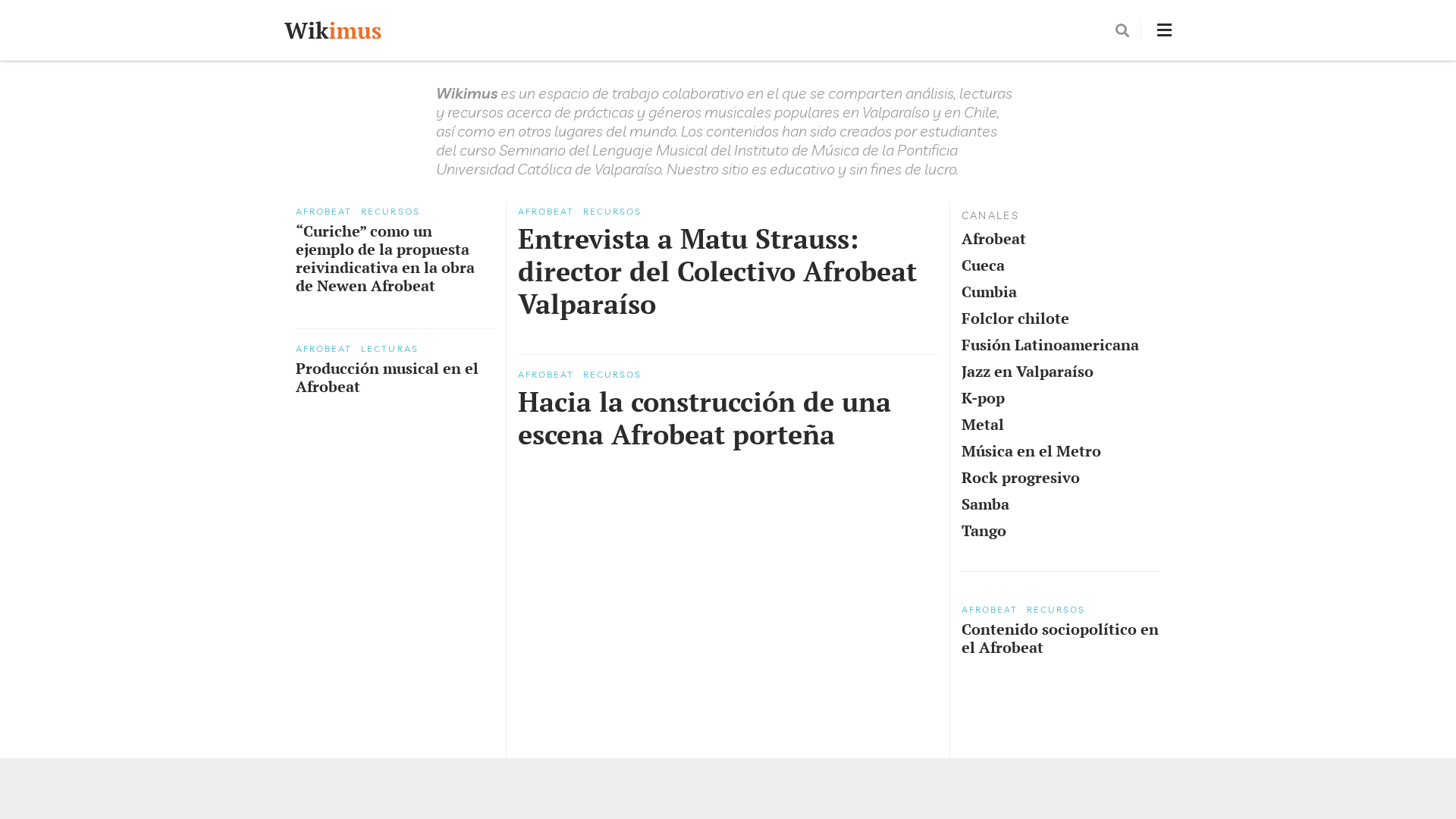Diseño web proyecto colaborativo de análisis de prácticas y géneros musicales populares en Chile – Proyecto Wikimus desarrollado en WordPress